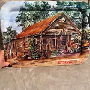 Vintage 1998 Coca-Cola Metal Tray THE OLD SAUTEE STORE Signed Artist Jeanne Mack